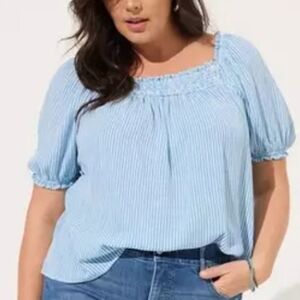 Torrid Washable Gauze Smocked Yoke Top In Blissful Blue Women's Plus Size 3X